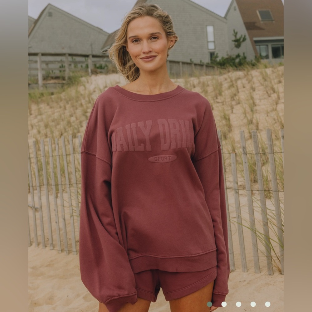 Daily Drills OVERSIZED SPORT CREW in wine with monochrome patch. Never worn NWT
